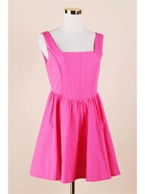 Sz S Vestique 100% Cotton Bright Pink Corset Fit & Flare Mini Dress NWT